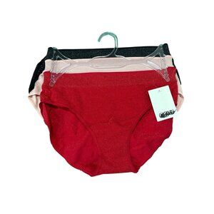 ABOUND Women's 3-Pack Shimmer Bikini Panties M Nylon/Spandex/Metallic Black/Pink